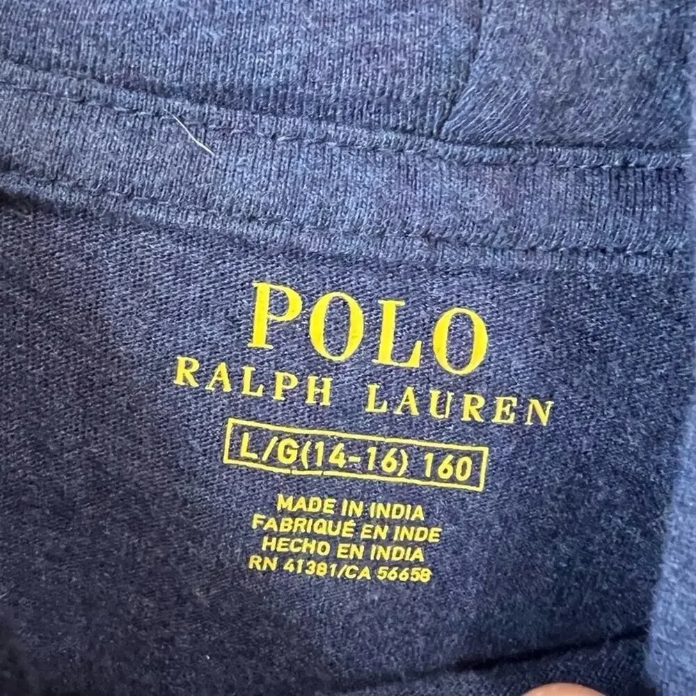 Ralph Lauren long sleeved hooded Tee Shirt Sz L 14/16 Blue